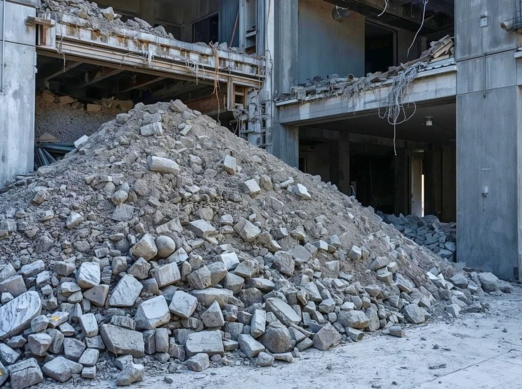 Rubble pile in abandoned building